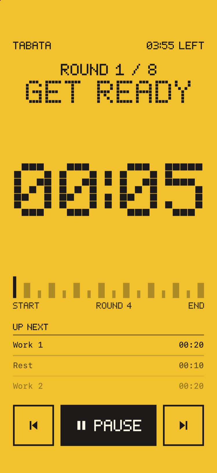 The run screen in yellow, counting down before the first round.